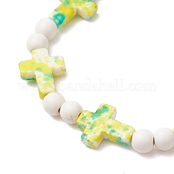 4шт 4 цвета окрашенные синтетические бирюзовые круглые бусины эластичные браслеты для женщин и мужчин BJEW-JB11609