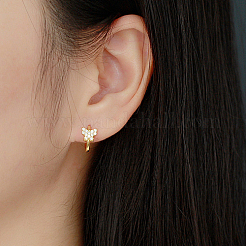 Серьги-кольца из стерлингового серебра с фианитами в форме бабочки PW6178-2