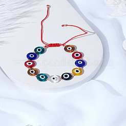 1 шт 10 мм цветные стеклянные регулируемые плетеные браслеты из бусин от сглаза для женщин и мужчин&nbsp;BJEW-LP0004-14