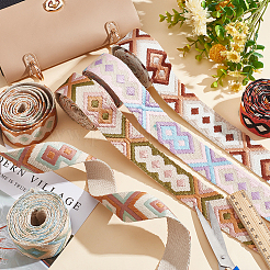 12 ярд 6-х цветных плоских полиэстеровых лент с ромбами для вышивки OCOR-WR0001-14