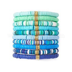 10шт 10-х цветные браслеты ручной работы из полимерной глины heishi и латунных бусин для женщин BJEW-MZ00198