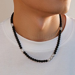 Мужские ожерелья из круглых бусин из натурального говлита диаметром 6 мм и матового черного камня.&nbsp;FQ0489-3