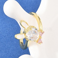 Женские кольца-манжеты с зайчиками и бантами из латуни с микропаве из кубических цирконий&nbsp;RJEW-A088-10G