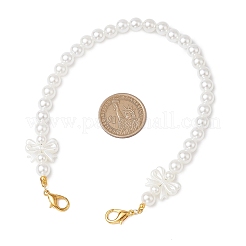 АБС-пластик имитация жемчуга круглая и бантовая белая бисерная цепочка для кошелька AJEW-BA00140