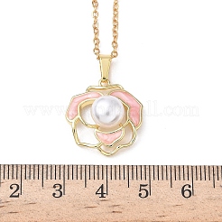Женское ожерелье из нержавеющей стали 304 с подвеской в виде розового цветка из латуни и эмали NJEW-D341-04G