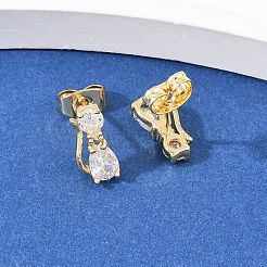 Серьги-гвоздики из латуни с прозрачным кубическим цирконием в форме кошки&nbsp;EJEW-C172-01G