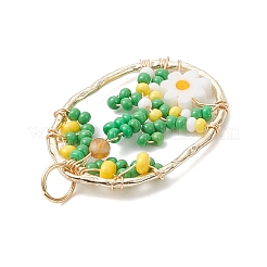 Овальные стеклянные бусины с цветочными подвесками PALLOY-MZ01061-03