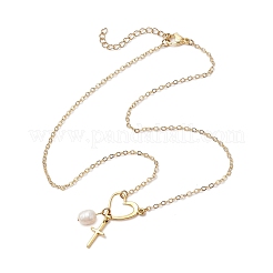 2 шт. 2 цвета нержавеющая сталь и АБС искусственный жемчуг ожерелья в форме сердца крест для женщин NJEW-JN05201