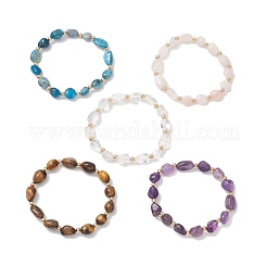 Эластичные браслеты для женщин из натуральных драгоценных камней и латунных бусин.&nbsp;BJEW-JB13414