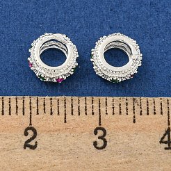 Покрытие стойки латунь микро паве разноцветные европейские бусины с кубическим цирконием&nbsp;KK-L215-016A-S