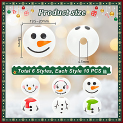 60 шт. 6 стиля круглые рождественские бусины в виде снеговика из дерева европейские WOOD-PH0002-98