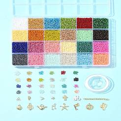 Наборы для изготовления браслетов из круглого стеклянного бисера и подвесок из сплава своими руками&nbsp;DIY-FS0007-19