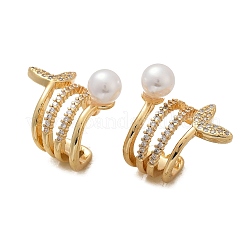 Серьги-каффы из латуни с микропаве из прозрачных кубических цирконий в форме рыбьего хвоста&nbsp;EJEW-Z111-04G-01