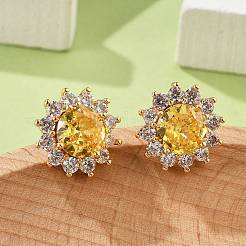 Серьги-гвоздики из латуни с микропаве из прозрачных кубических цирконий для женщин EJEW-G428-17G