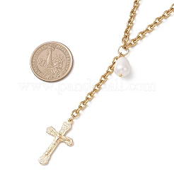 Ожерелья с подвеской-крестом из нержавеющей стали 304 с цепочкой и кисточками NJEW-JN05653