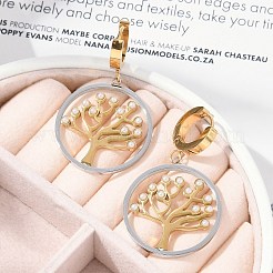 Серьги-кольца из нержавеющей стали 304 с имитацией жемчуга EJEW-M070-07G