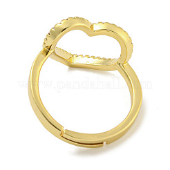 Регулируемые кольца в форме сердца с латунным покрытием из микро-паве и кубическим цирконием для женщин RJEW-F162-12G