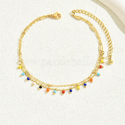 Европейские латунные и цветные стеклянные бисерные двухслойные браслеты на ногу для женщин&nbsp;LG5462