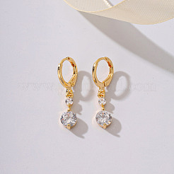 Элегантные плоские круглые серьги-кольца во французском стиле с прозрачными кубическими цирконами и латунным паве&nbsp;KO2254-2