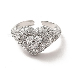 Открытое кольцо-манжета в форме сердца из кубического циркония RJEW-C041-04P-05