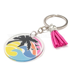 Акриловый плоский круглый брелок с замшевой подвеской-кисточкой KEYC-G060-01E