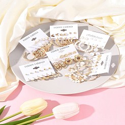 6 комплект из 6-х стилей сережек из сплава и страз для женщин EJEW-FS0001-26