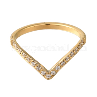 Ионное покрытие (ip) 304 нержавеющая сталь микропаве прозрачный кубический цирконий V-образные кольца для женщин RJEW-B066-04G-1