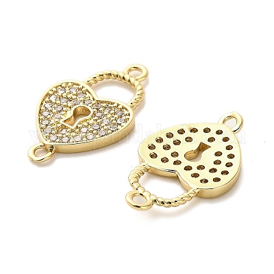 Подвески-сердечки с микропаве из латуни и прозрачным кубическим цирконием KK-M324-14G-1