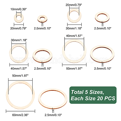 Ahademaker 100 шт. 5 стильных необработанных деревянных соединительных кольца WOOD-GA0001-30-1
