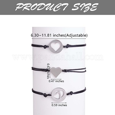 3шт. набор из 3 браслетов в форме сердца из нержавеющей стали 430 JB720A-1