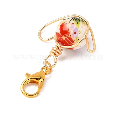 7 шт. подвесных украшений из фарфора и керамики с цветочным принтом ручной работы HJEW-JM04194-1