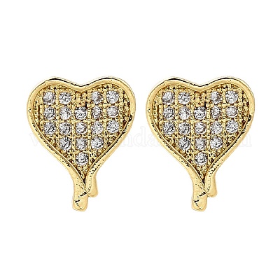 Сердце из латуни микро проложить кубического циркония шпильки уха EJEW-D304-35P-1