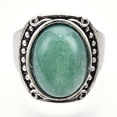 Овальные кольца на палец из смешанных натуральных и синтетических драгоценных камней RJEW-N044-05-1