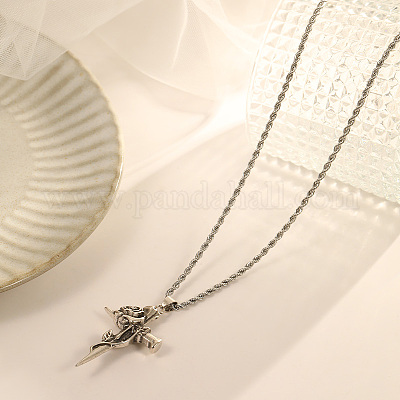 Ожерелья с подвеской в виде витой розы-креста из нержавеющей стали 304 GU6622-1