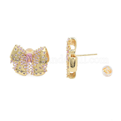 Серьги-гвоздики с кубическим цирконием и бантом EJEW-N011-66-1