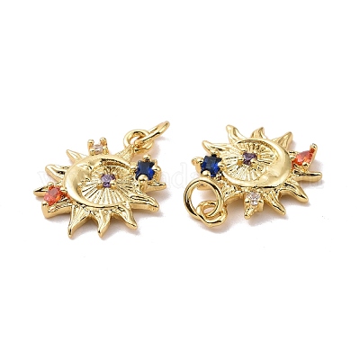 Подвески солнце с луной из латуни микро паве красочные фианиты X-KK-G406-37G-1
