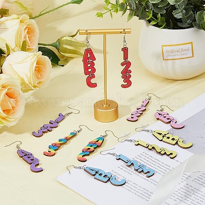 6 комплект двухцветных деревянных сережек-подвесок с железными штифтами EJEW-FI0003-27-1