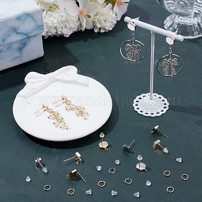 Наборы для самостоятельного изготовления квадратных и шестигранных латунных сережек-гвоздиков DIY-AR0004-44-1