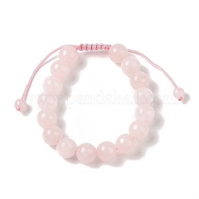 Браслеты из плетеных бусин круглой формы из розового кварца диаметром 10 мм BJEW-C067-01C-20-1