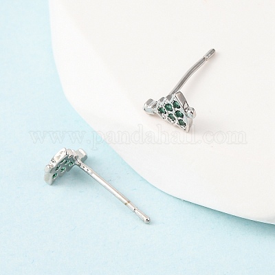 Серьги-гвоздики Charistmas Tree с микропаве из латуни EJEW-L278-09P-1