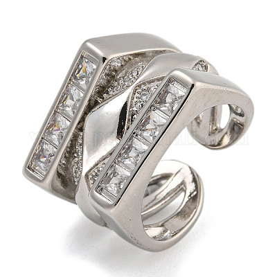 Стойка покрытие латунь микро паве кубический цирконий открытые манжеты кольца RJEW-I107-02P-1