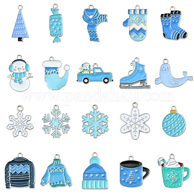 20 шт. 20 стиля подвески из сплава и эмали на зимнюю тематику ENAM-FS0001-97-1