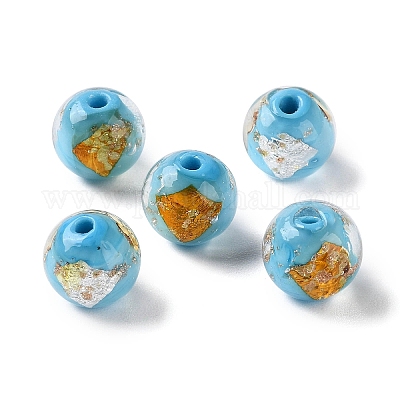 Ручной работы золотые и серебряные бусины Lampwork фольги GLAA-G107-07A-13-1