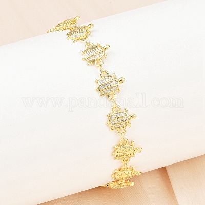 Латунные браслеты-цепочки с микропаве из прозрачных кубических цирконий для женщин BJEW-A090-11A-G-1