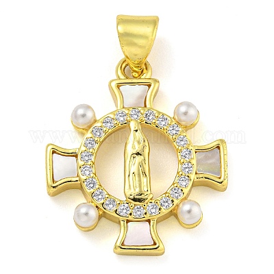 Подвески из настоящей латуни с покрытием из 18-каратного золота и ракушкой KK-D534-05G-02-1