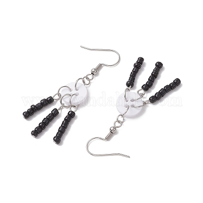 Плоские круглые висячие серьги из стеклянных семян EJEW-JE06435-1