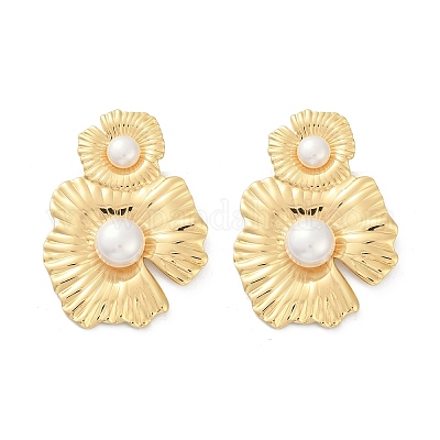 Серьги-гвоздики из нержавеющей стали 304 из АБС-пластика с жемчугом для женщин EJEW-U046-12C-G-1