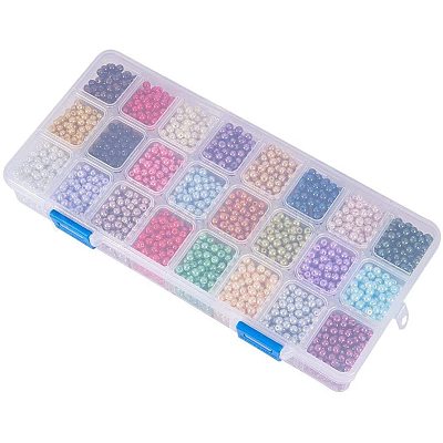 Круглые бусины из экологически чистого окрашенного стекла с жемчугом HY-PH0011-01-4mm-1