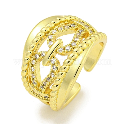 Стойки с покрытием из латуни микро-паве цепи с цирконием открытые кольца-манжеты для женщин RJEW-I104-08G-1