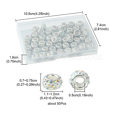 50шт европейские бусины с большими отверстиями и стразами из полимерной глины FPDL-YW0001-01B-1